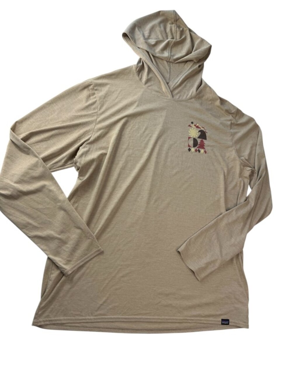 Patagonia Hooded Long Sleeve Shirt, UPF Sun Protection. Sand / Tan Color XL